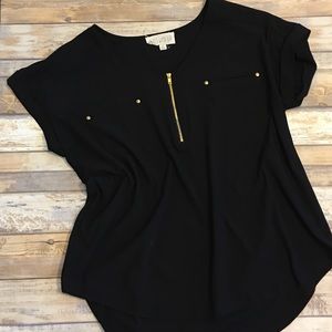 Sweet Wanderer black blouse with zipper detail.